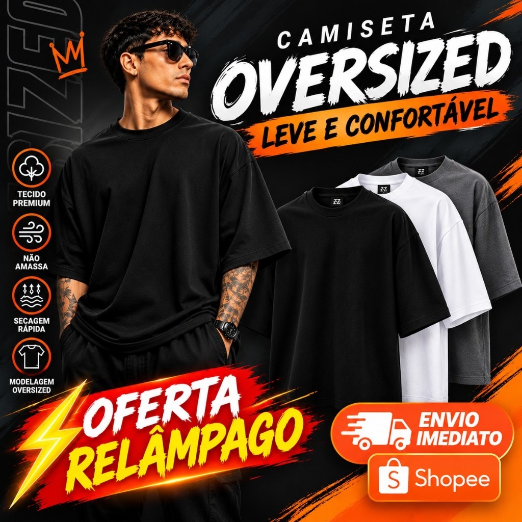 Kit Camisetas Oversized Streetwear Masculina 100% Algodão 30.1 Padrão Americano