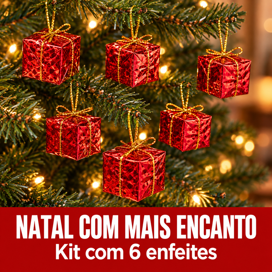 Kit 6 Enfeites Decoração Árvore De Natal Pingente Presente Pendurar