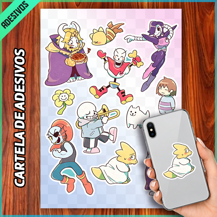 Cartela de Adesivos Undertale, Vinil À Prova D'água, Sans, Frisk, Toriel, Stickers