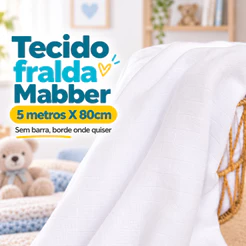 Peça 5 metros Tecido Fralda Estrela Mabber +Fofinha Cheirinho de Bebê para Bordado Eletrônico