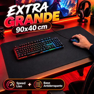 Mouse Pad Preto Gamer Extra Grande 90x40cm Preto Speed Liso