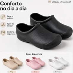 Sapato Profissional Antiderrapante Fechado EPI Hospitalar Cozinheiro Enfermeira Babuche Confortável Leve e Macio