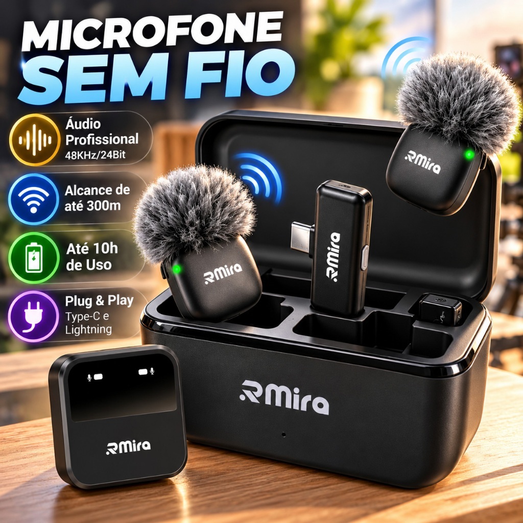 Microfone de Lapela Sem Fio Duplo Magnético,Redução de Ruído，Baixa Latência,Para Celular, Live, Entrevista e Gravação