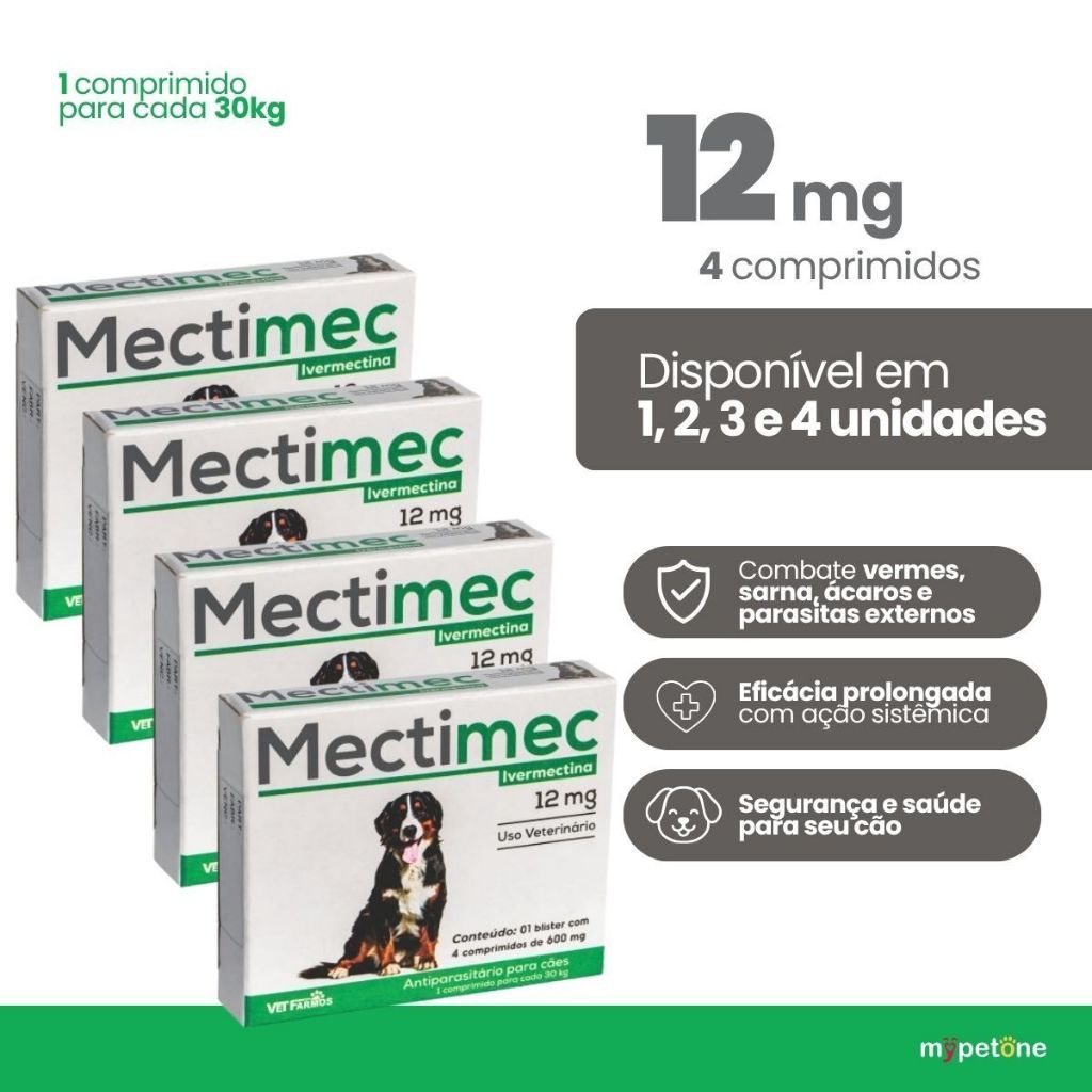 Mectimec Ivermectina 12 Mg Para Cães Antipulgas Carrapatos Pulgas Sarnas Cachorros Grandes Até 30kg Vet Farmos