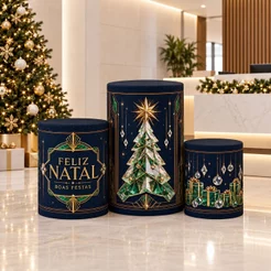 Kit 3 Capas Trio de Cilindros Natal Decoração de Festa Natalina Em Tecido Sublimado com Elástico
