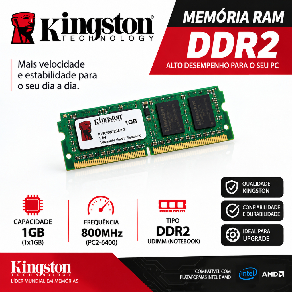 Memória RAM Kingston DDR2 1GB – Usada