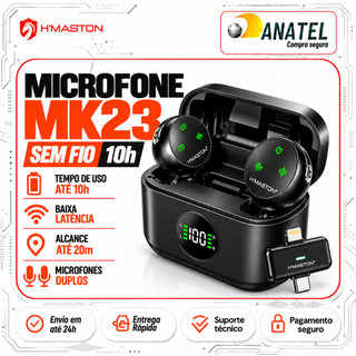 Microfone de Lapela Sem Fio Magnético Profissional com Redução de Ruído para Celular iPhone Android H’Maston MK23