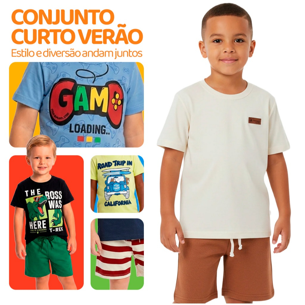 Conjunto Infantil Masculino Menino Verão Manga Curta Tamanho 2 ao 10 L03 · foto 2