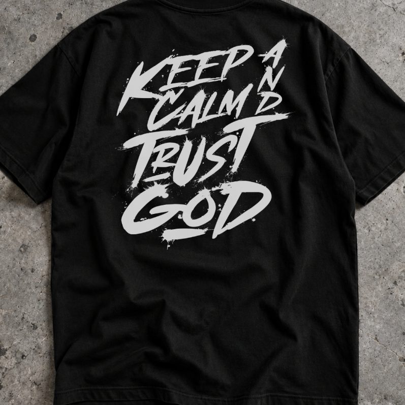Camisa Masculina Oversized Streetwear Confie em Deus Estampa nas Costas Algodão Camiseta Gospel Religiosa