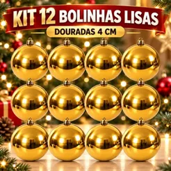 Kit 12 Bolinha De Natal Dourado Enfeite Natalino 4cm