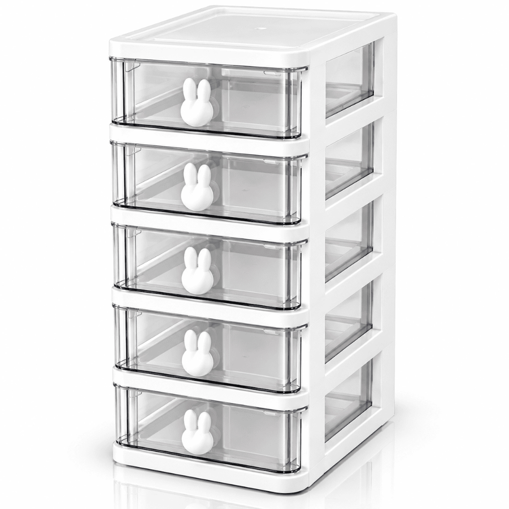 Organizador com Coelhos Fofos 5 Andares Gaveta Transparente Maquiagem Bijuterias Pequenos Objetos Escritório