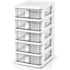 Organizador com Coelhos Fofos 5 Andares Gaveta Transparente Maquiagem Bijuterias Pequenos Objetos Escritório