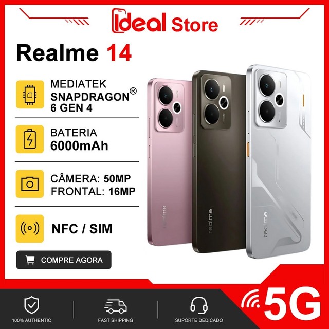 realme 14 5G Armazenamento 256GB/512GB+ 8GB/12GB RAM, Snapdragon 6 Gen 4, Bateria 6000mAh, Versão Global.