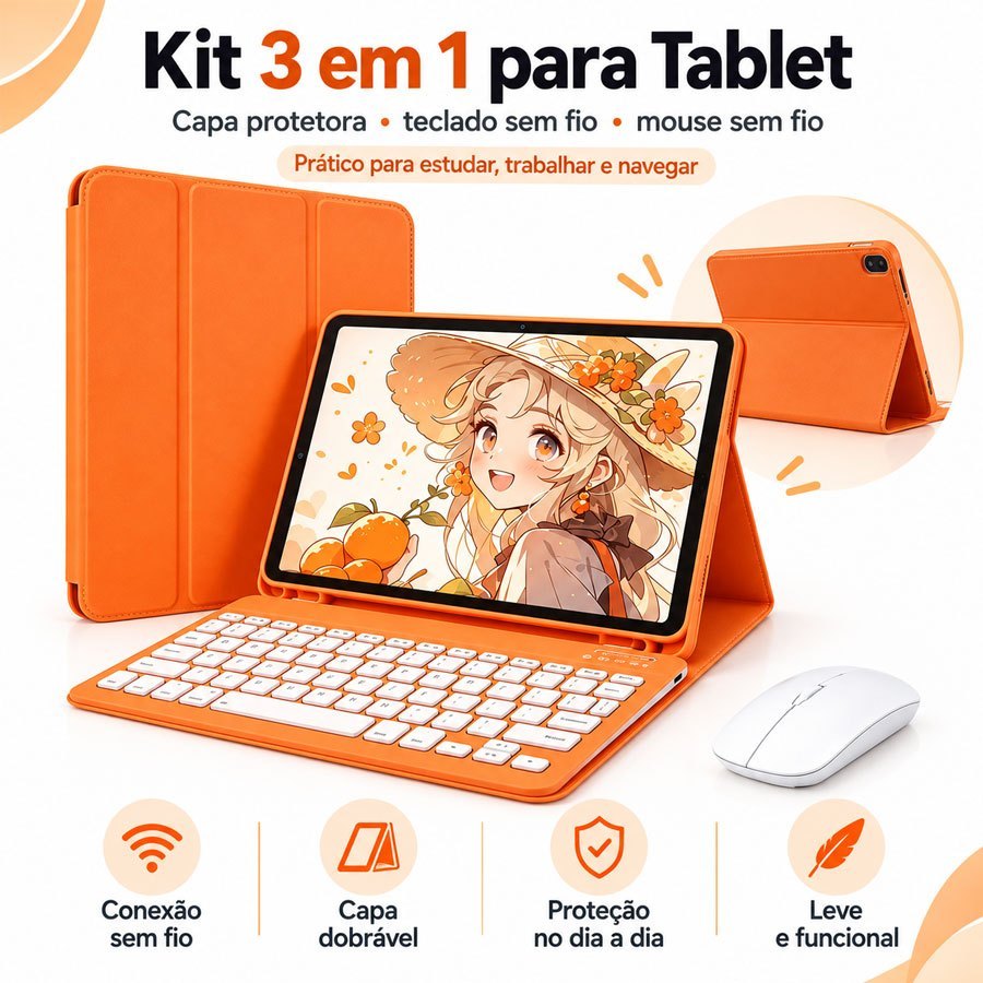 Capa Para Redmi Pad 2 11 polegadas 2025 / Pad SE 11 polegadas 2023 Com Teclado Bluetooth Abnt2 (Com "Ç") e Mouse sem fio