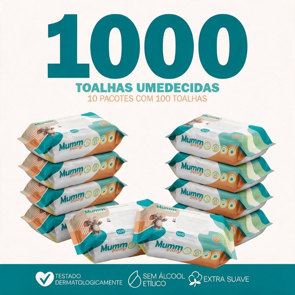 Caixa com 10 Lenços/Toalhas Umedecidas Mumm Baby c/ 100 Unidades Cada