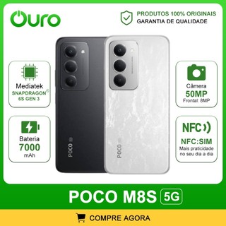 Poco M8S 5G, Versão Global, Bateria 7000mAh, 128/256GB + 6/8GB RAM, Processador Snapdragon 6s Gen 3