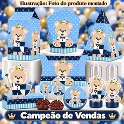 Kit Festa 180/90 Itens Personalizados Lembrancinhas Urso Príncipe Azul