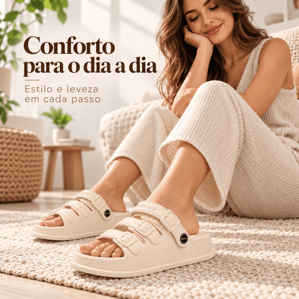 Chinelo Nuvem Feminino Papete Sandália Slide EVA 3 Tiras Fivelas Ajustáveis Plataforma Ortopédica Macia Antiderrapante