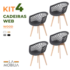 Kit 4 Cadeiras Web Wood Polipropileno Sala de Jantar e Cozinha