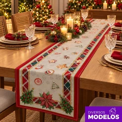Caminho de Mesa Natalina 1,40x0,40m Decoração de Mesa Posta Natal Tecido Oxford