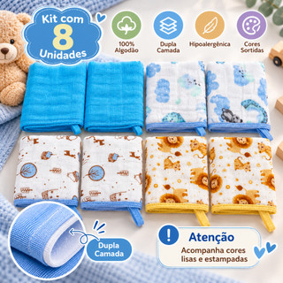 Kit 8 Toalhas Pano Fralda de Boca Babete Bebe Soft Menino Menina Neutro Macio 100% Algodão