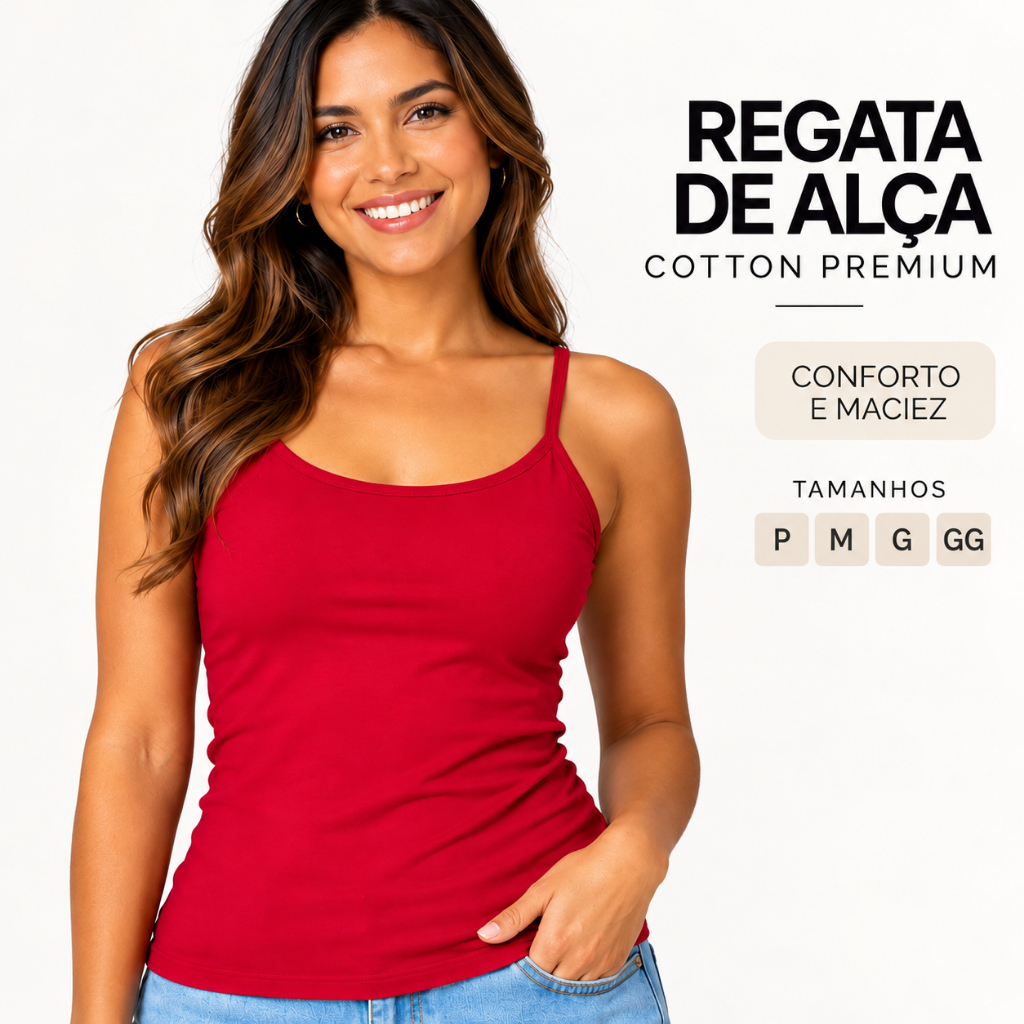 Regata Básica Feminina Alça Cotton Premium Elastano Confortável Casual Leve Versátil Verão 25619-C2