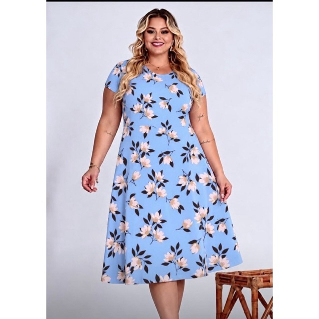 vestido rodado manga nesgado G GG G1 G2 44/46/48/50/52