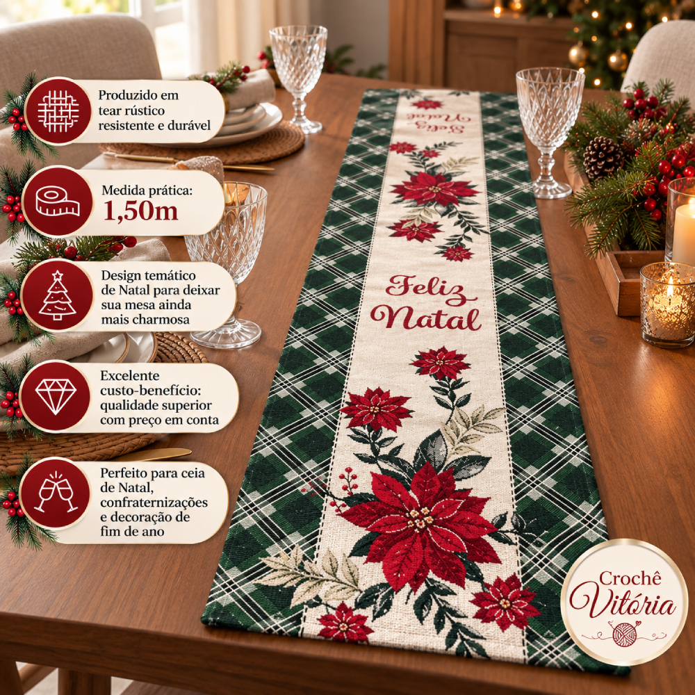 Kit 2 Caminho Trilho De Mesa Rustico 1,50m Tear Decoração Ceia de Natal Mesa Posta Decoração Luxo