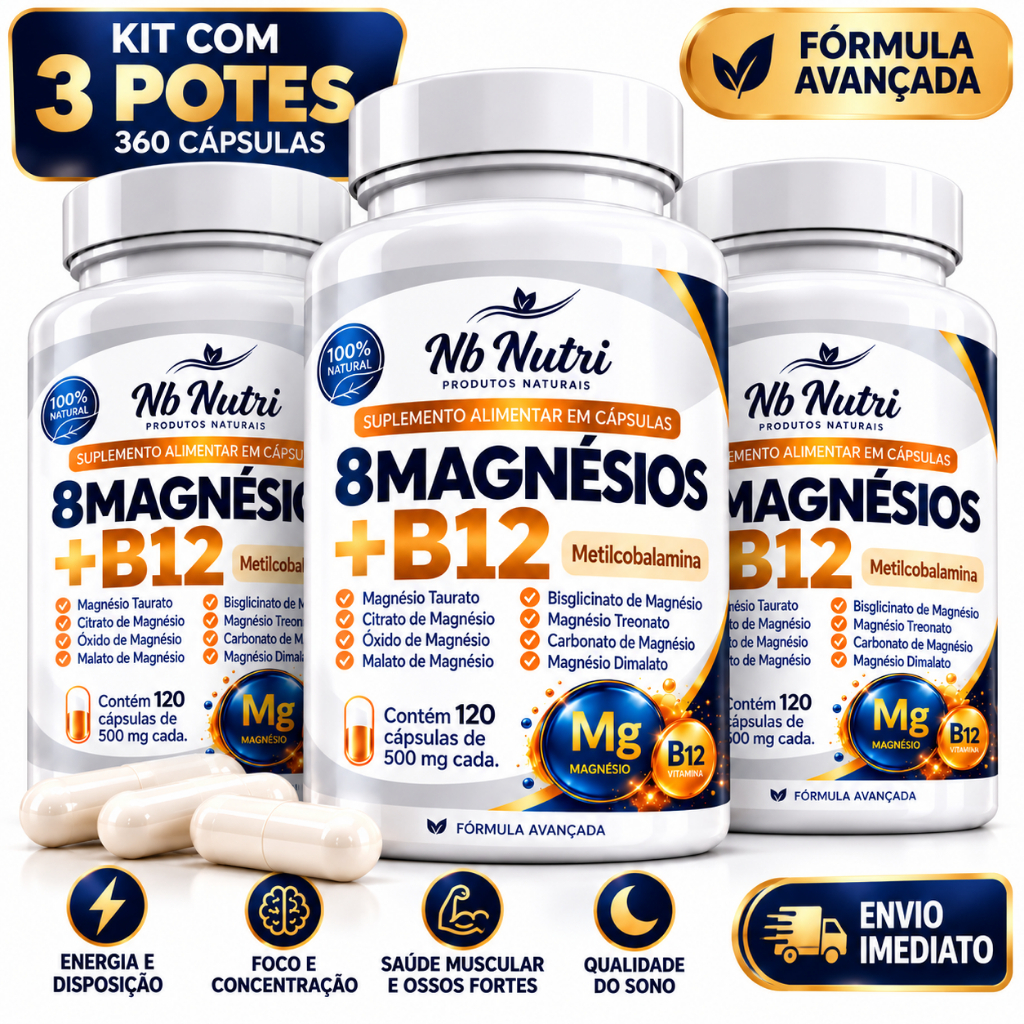 Vitamina B12 Metilcobalamina com 8 Magnésios NB Nutri 120 Cápsulas 500mg