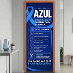 Capa de Porta Novembro Azul Decoração Campanha Conscientização 0,80×2,10m C/Elástico Sublimado