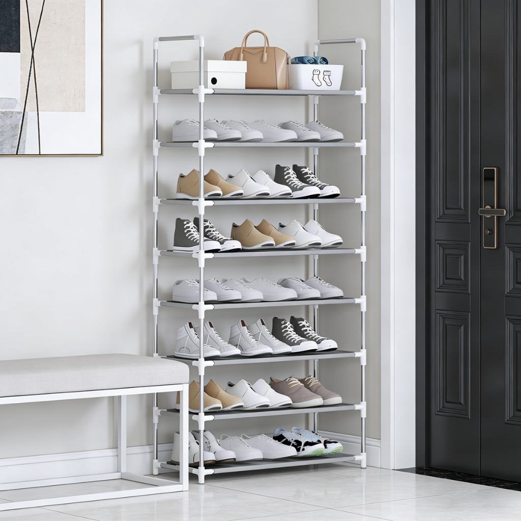 Estante de sapatos vertical de luxo com múltiplos níveis armário de 9 camadas pode acomodar 27 pares de sapatos
