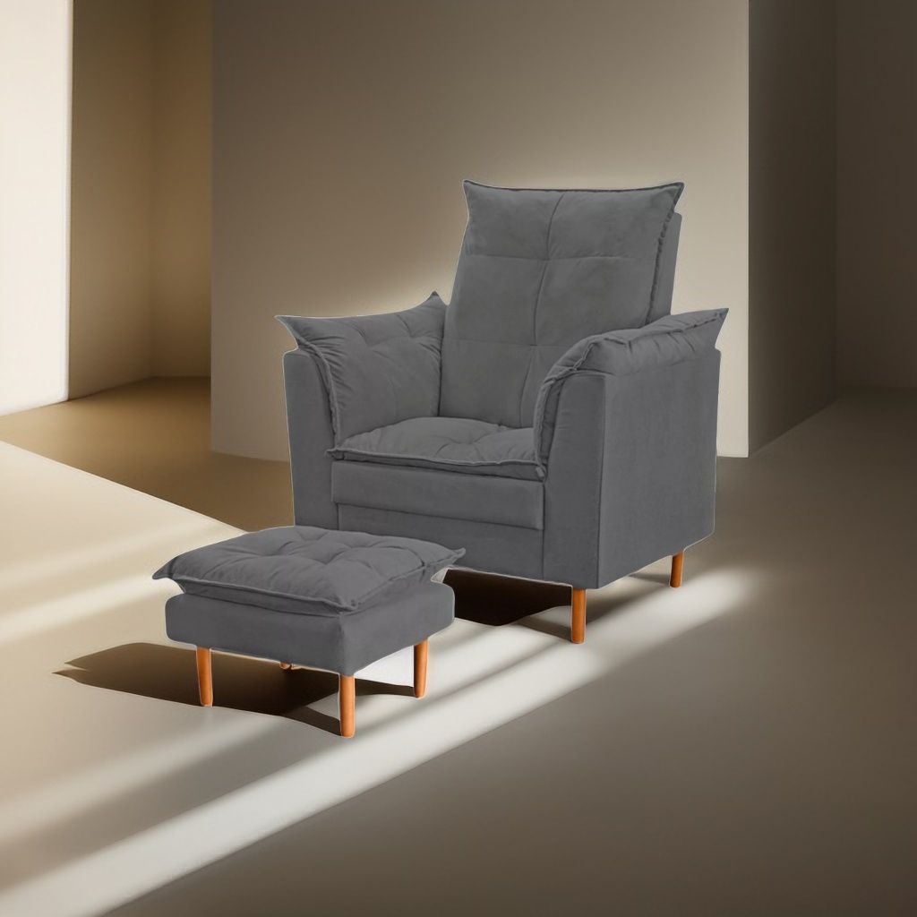 Cadeira De Amamentação Poltrona Suede Cores + Puff De Apoio Para Quarto e Sala