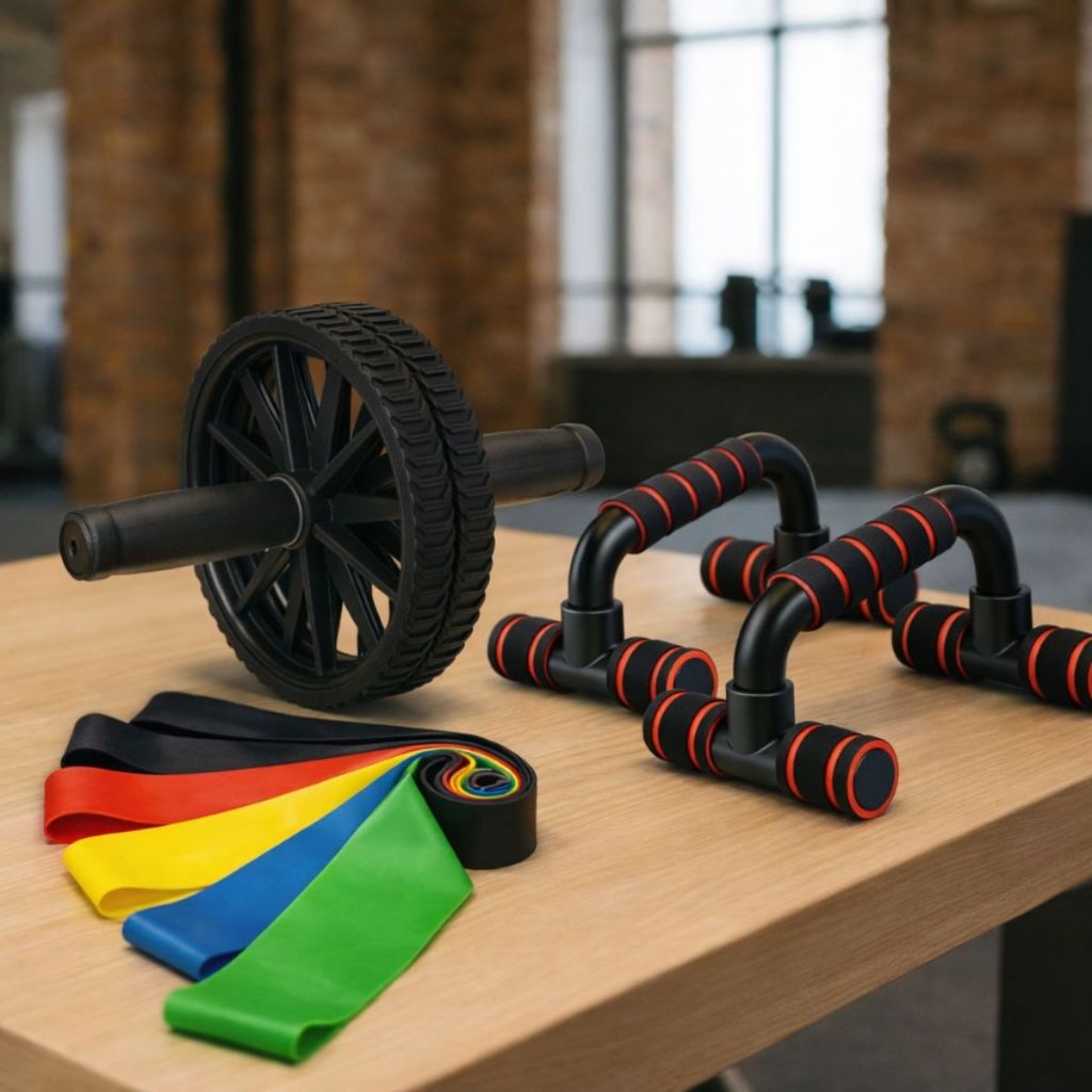 Roda Abdominal Barra Flexão kIR 5 Faixas Elástica Treino Funcional Academia em Casa Saúde Profissional Envio Imediato