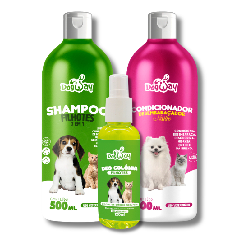 Kit Shampoo Filhotes 7 em 1 e Condicionador Neutro para Cães e Gatos