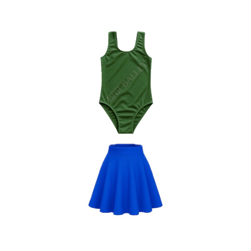 Kit 2 itens Brasil/ Collant Regata VERDE BANDEIRA + Saia Transpassada AZUL ROYAL - infantil&Julvenil