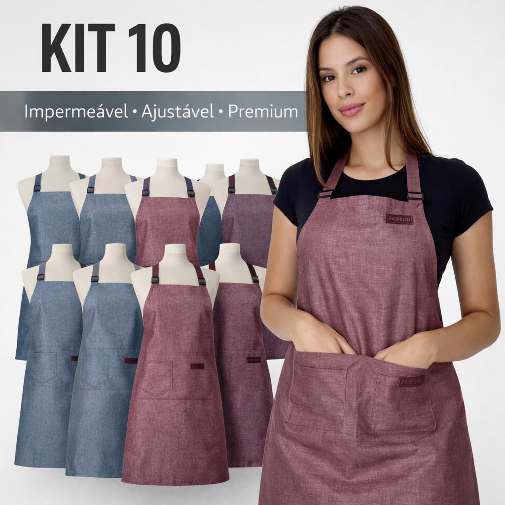Kit 10 Avental Uniforme Com Bolso Ajustável Corpo Inteiro Linho Liso Garçom Cozinha à Prova d'água em Oferta na Shopee
