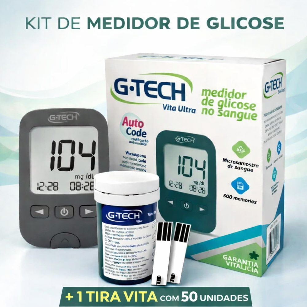 Kit medidor de glicose Vita Ultra G-Tech + 2 Tira Vita C/50 G-Tech