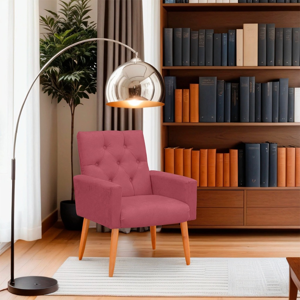 Poltrona AdsDecor Ísis Capitonada - Suede na Cor Rosê