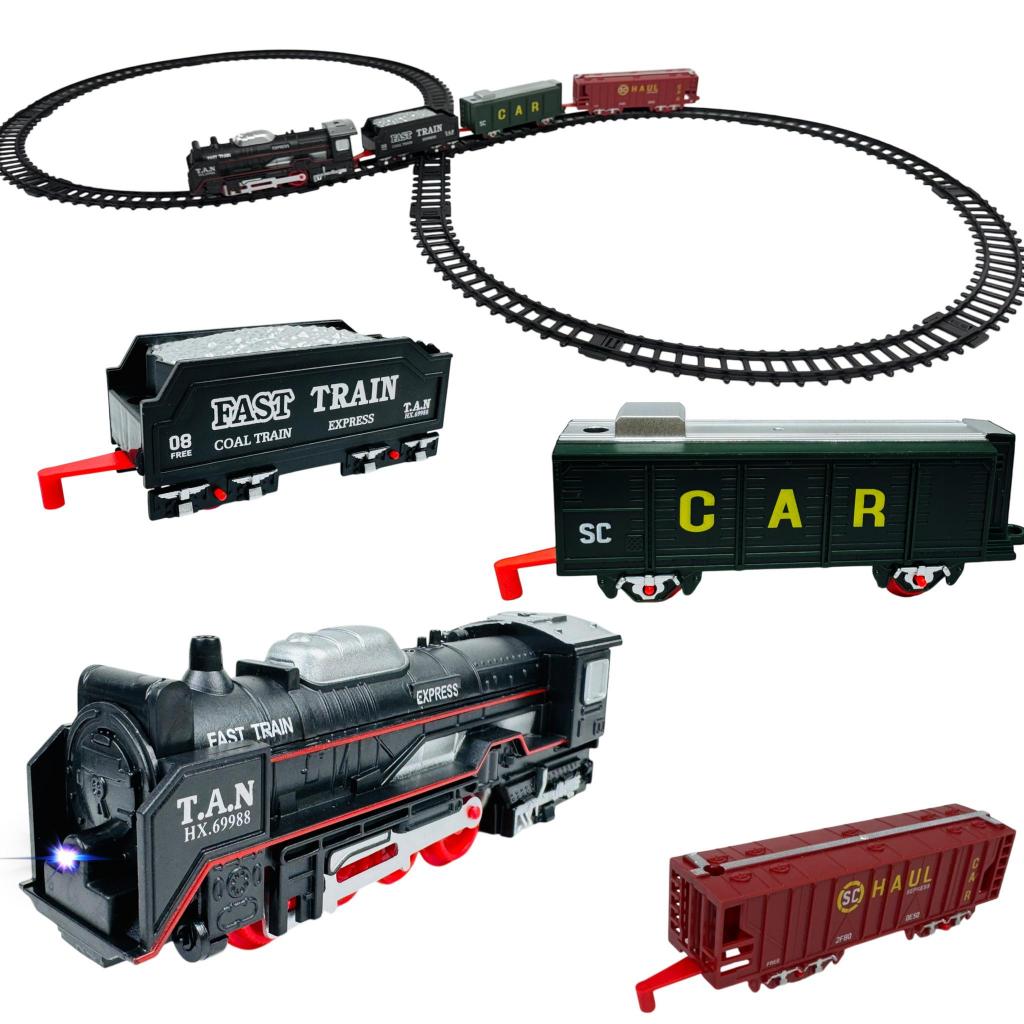 Trem Locomotiva Com Luz Vagões Fácil De Montar Ferrovia Trenzinho De Brinquedo Para Criança