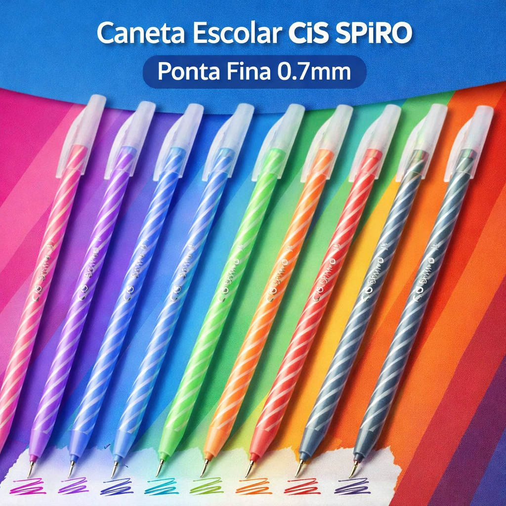 Caneta Escolar CIS Spiro 0.7mm Ponta Fina Escrita Macia Secagem Rápida Material Escolar Escritório