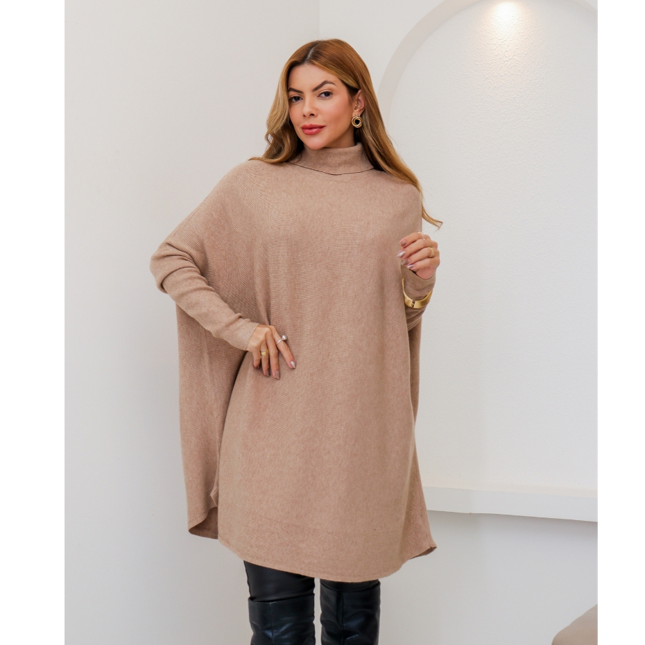 Blusa Suéter Feminina Alongada de Tricot Gola Alta Oversized Modal Inverno 3RD SD3035 em Oferta na Shopee