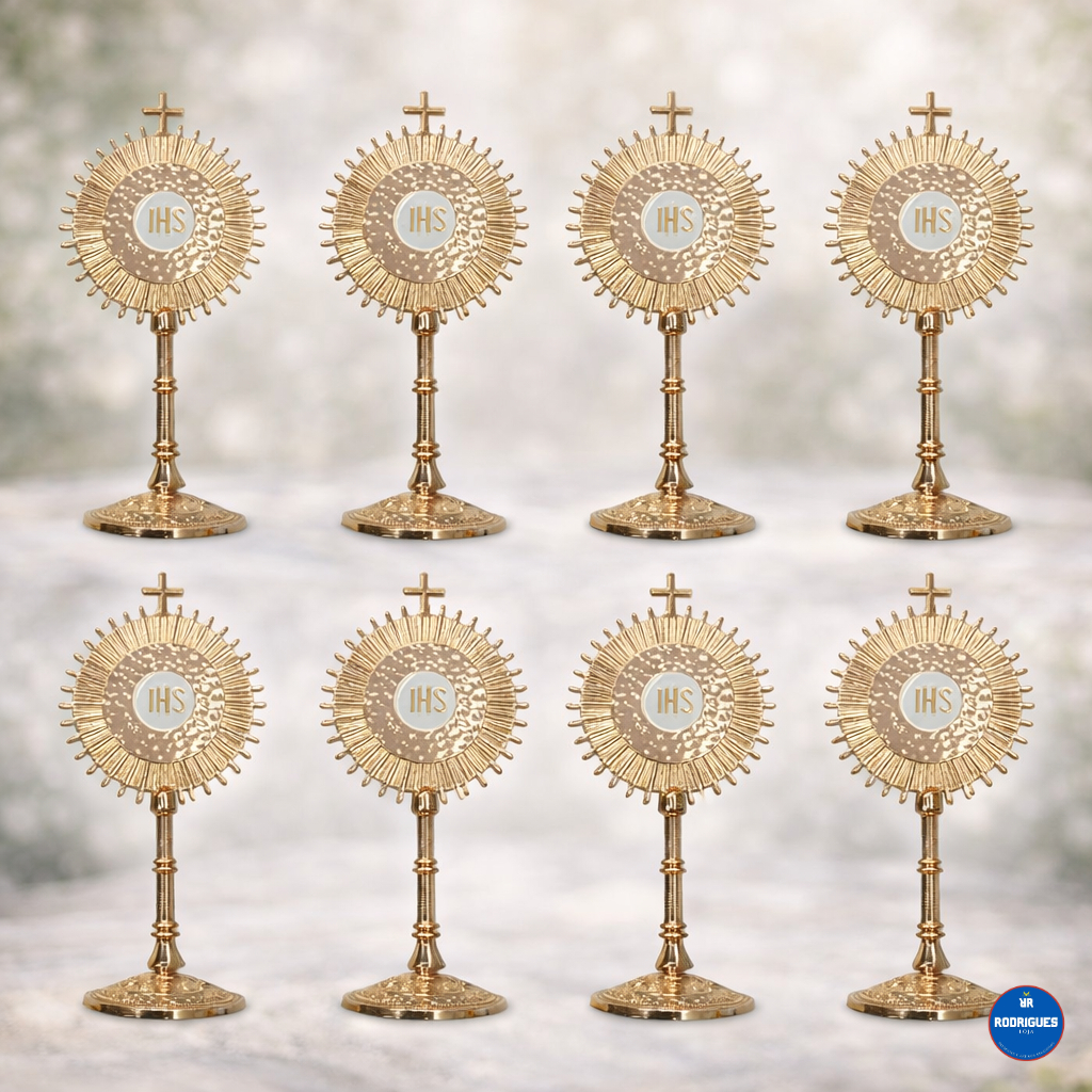 Kit 12 Ostensórios Dourados 10cm com Base Removível – Lembrancinhas Católicas para Primeira Comunhão, Batizado e Crisma em Oferta na Shopee