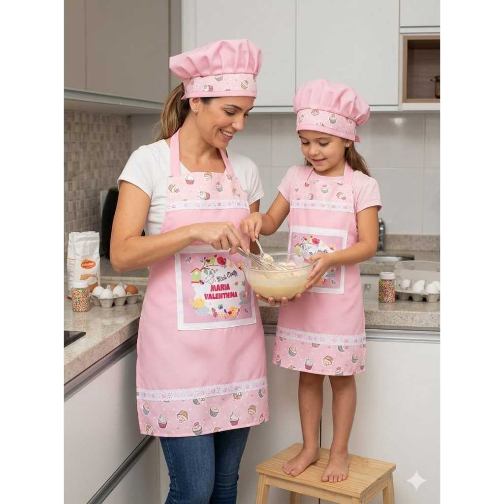 kits Aventais e Toucas  personalizados Mãe e Filha