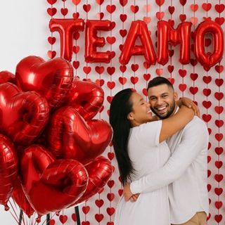 Kit Romântico 1 Cortina De Coração  + Balão Te Amo Vermelho + 5 Balões Coração em Oferta na Shopee