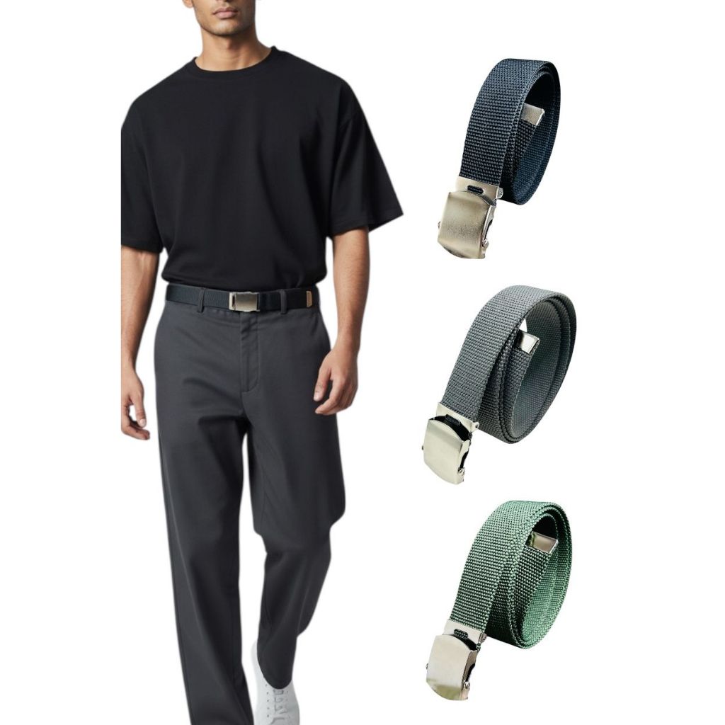 Kit 3 Cinto Masculino Elegante Plus Size Tecido Nylon Resistente Fivela De Metal Prata - Pietro em Oferta na Shopee