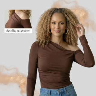 Blusa Com Ombro Assimétrico Feminina Drapeado Estilosa