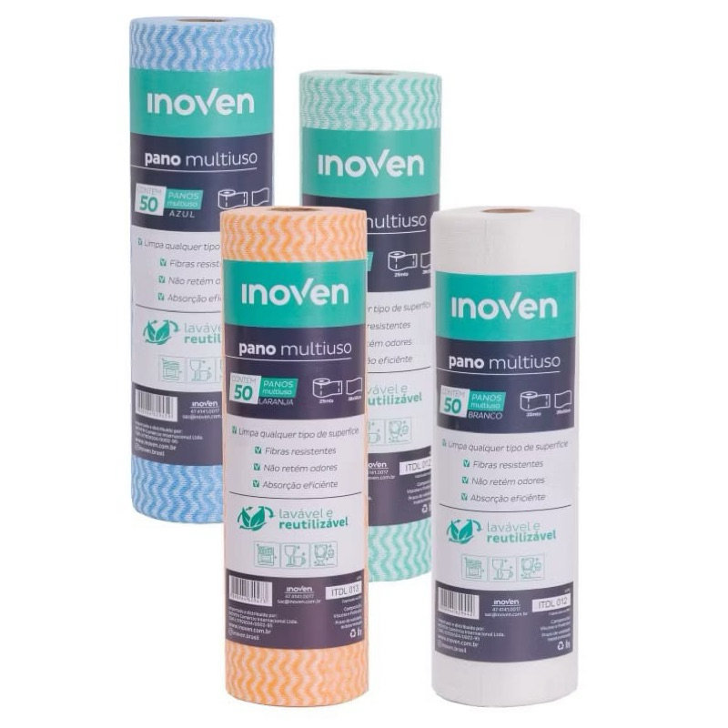Pano multiuso Perfex Inovem 28x50cm rolo com 50 panos. Alta absorção para limpeza multiuso perfex