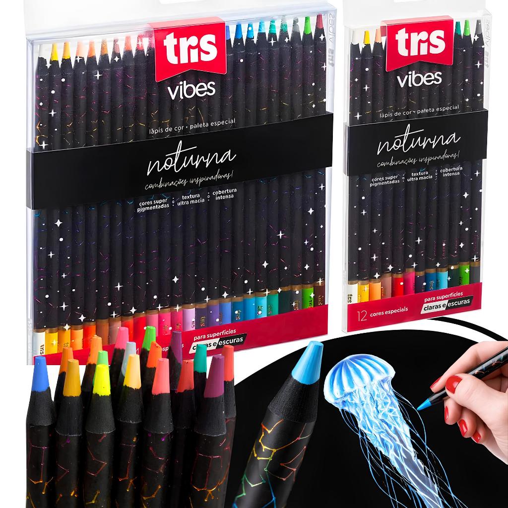 Lápis De Cor Profissional 24 Cores Pinta Papel Claro E Escuro Estilo Carbon Line