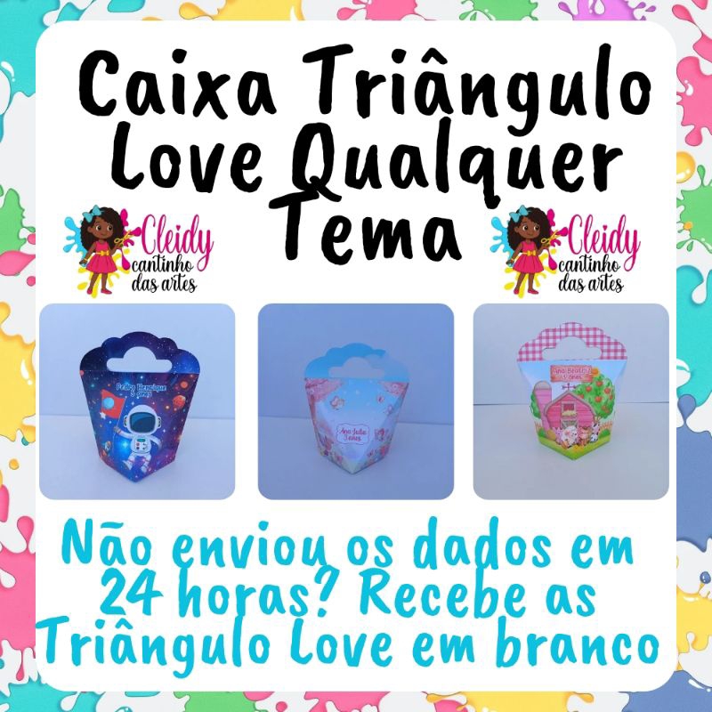 Caixa Triângulo Love/Caixinha Personalizadas/Lembrancinhas Pegue e Monte/até 30 peças Qualquer Tema