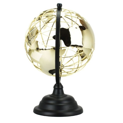 Globo Terrestre Dourado/ Item Decoração/ Item Decoração Escritório/ Enfeite Decorativo/ Globo Terrestre Preto